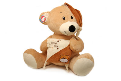 LEO1142980 Медведь бежевый с подушкой, коричневый (80 см)